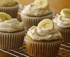Banana Nut Muffins with Banana Cream Pie Frosting